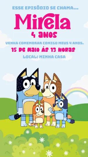 Convite Digital Infantil Bluey e Família para Editar