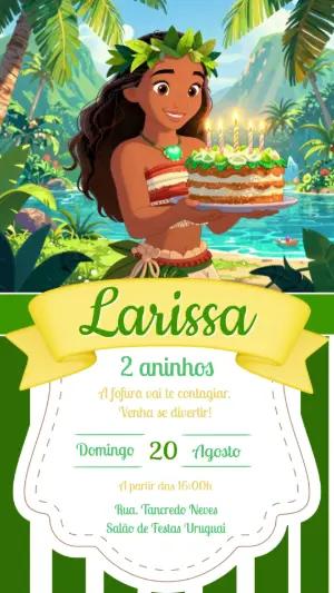 Convite de Aniversário Moana com Bolo para Editar