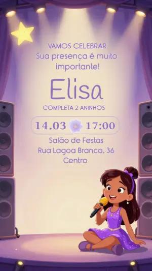 Convite de Aniversário Infantil Cantora Pop Star Editável