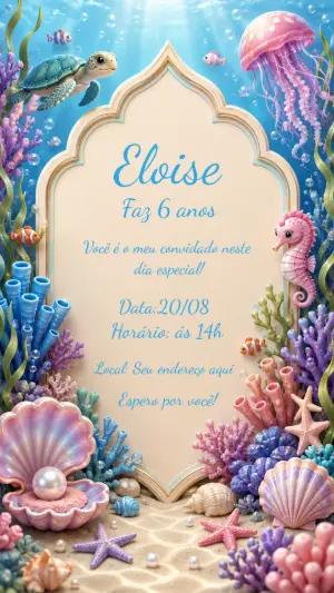 Convite de Aniversário Sereia Fundo do Mar para Editar
