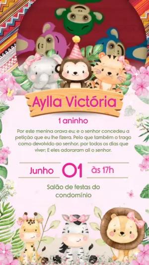 Convite Animado Aniversário Safari Rosa Menina para Editar