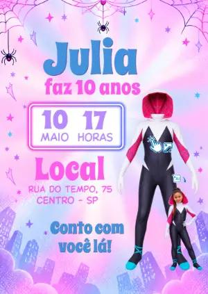 Convite Spider Gwen com foto IA: transforme sua filha na heroína!