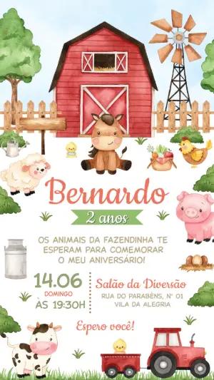 Convite de Aniversário Fazendinha Aquarela Menino Editável