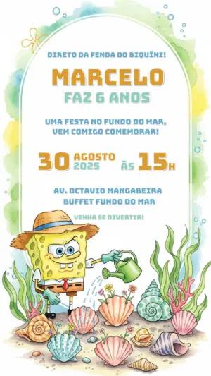 Convite de Aniversário Bob Esponja para Editar Online