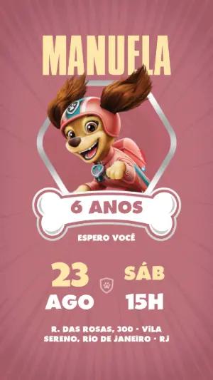 Convite de Aniversário Patrulha Canina Skye para Editar Online