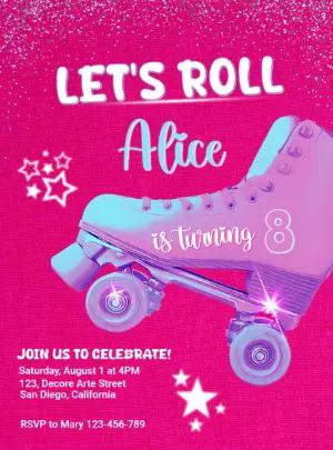 Roller Skate Birthday Invitation with Glitter to Edit Online
