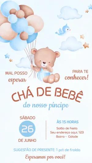 Convite Chá de Bebê Menino Ursinho Baloeiro para Editar