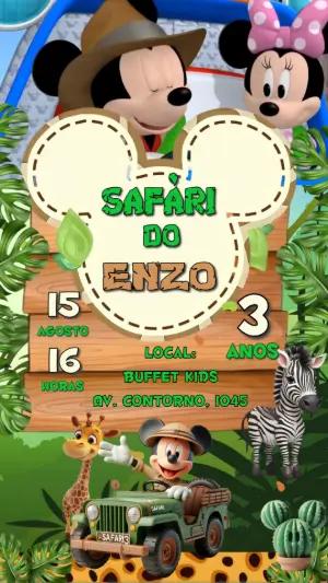 Convite Animado Aniversário Safari do Mickey para Editar Online