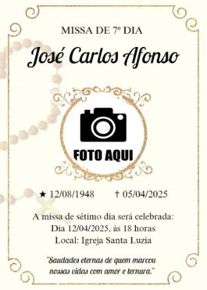 Convite Missa de 7º Dia com Terço e Foto para Editar Online