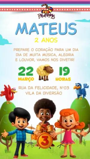 Convite de Aniversário 3 Palavrinhas para Editar Online