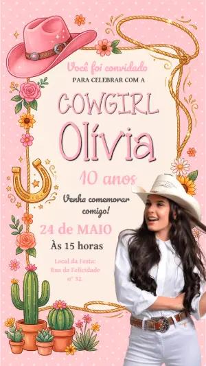 Convite de Aniversário Ana Castela Boiadeira Modelo Editável