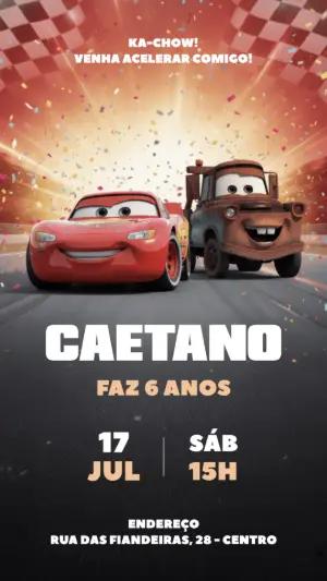 Convite de Aniversário Carros Acelerando na Pista para Editar