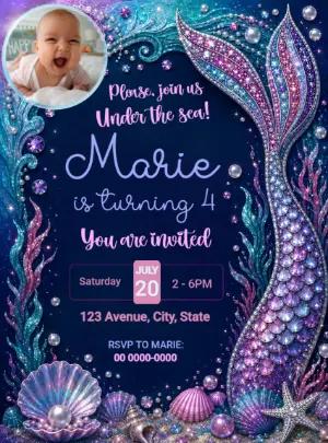 Editable Under the Sea Mermaid Birthday Invitation with Photo