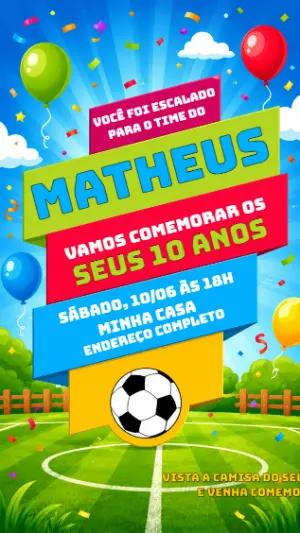Convite de Aniversário Futebol Colorido para Editar