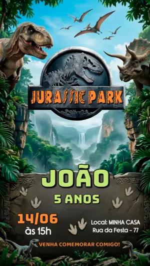 Convite de Aniversário Dinossauros Jurassic Park Modelo Editável