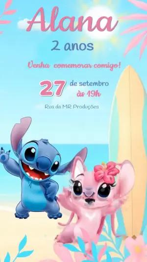 Vídeo Convite de Aniversário Stitch e Angel Tropical Editável