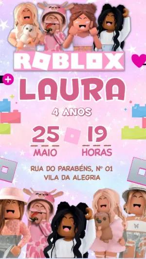 Convite de Aniversário Roblox Menina Rosa para Editar