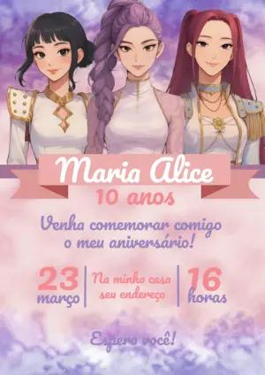 Convite de Aniversário Guerreiras do Kpop Editável
