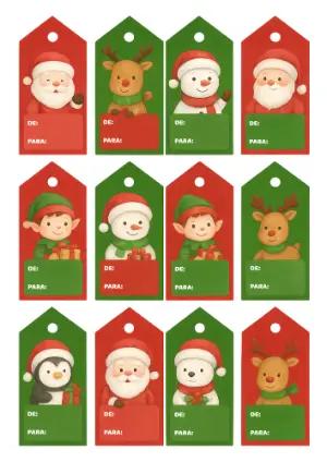 Etiquetas de Natal com Personagens para Editar e Imprimir