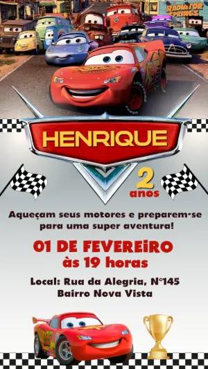 Convite de Aniversário Carros com Relâmpago McQueen para editar