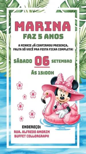 Convite de Aniversário Minnie Verão Tropical para Editar Online