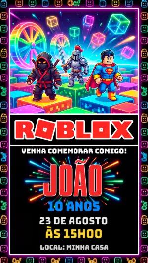 Convite Digital Roblox: Modelo de Aniversário Editável