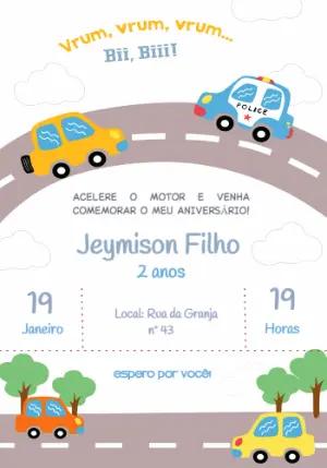 Convite de Aniversário Infantil Tema Carros Colorido para Editar