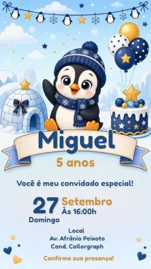 Convite de Aniversário Pinguim Fofo para Editar