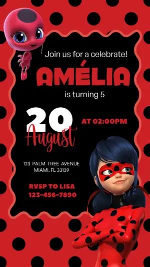 Editable Ladybug Birthday Party Invitation Template