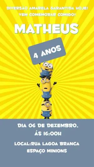 Convite de Aniversário Minions Amarelo para Editar Online