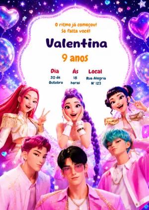 Convite de Aniversário Guerreiras K-pop Editável para Celular