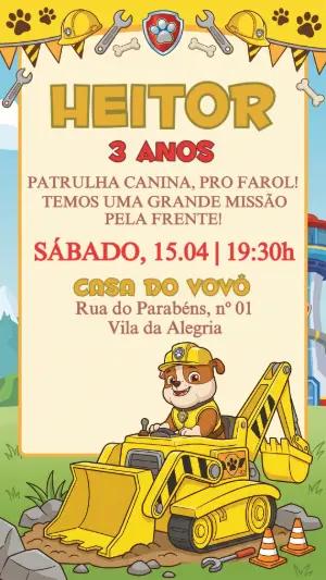 Convite de Aniversário Patrulha Canina Rubble Editável