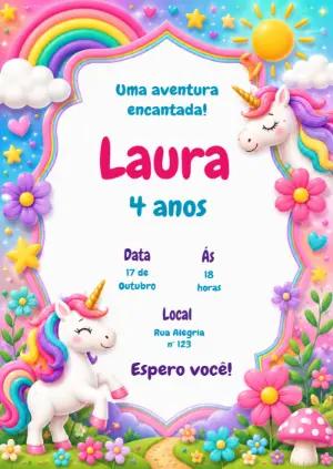 Convite de Aniversário Unicórnio Encantado para Editar Online