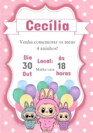 Convite de Aniversário Labubu com Monstrinhos para Editar