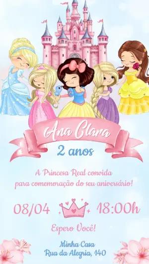 Convite de Aniversário Princesas da Disney Editável