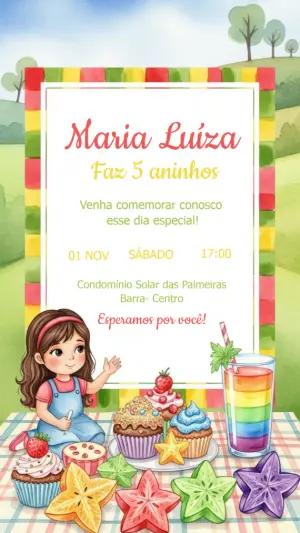 Convite de Aniversário Piquenique com Menina para Editar Online