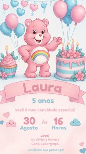 Convite de Aniversário Ursinhos Carinhosos Rosa e Azul Editável