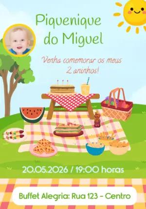 Convite de Aniversário Piquenique com Foto para Editar