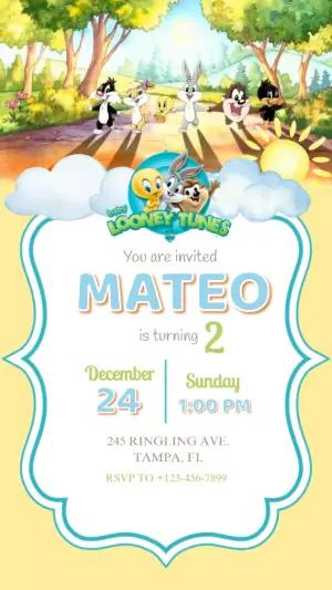 Animated Baby Looney Tunes Birthday Video Invitation Template