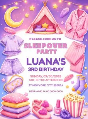 Cute Sleepover Party Invitation | Editable Digital Template