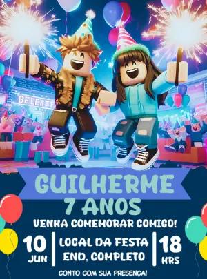 Convite Aniversário Roblox com Personagens para Editar Online