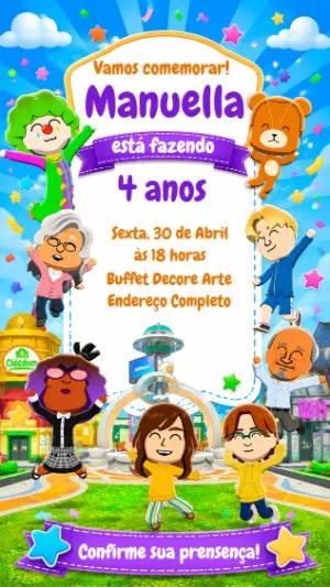 Convite de Aniversário Tomodachi Life para Editar