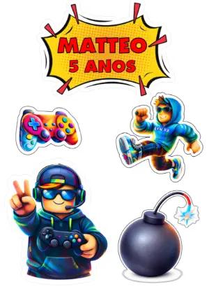 Topo de Bolo Roblox Aniversário Infantil Colorido para Editar