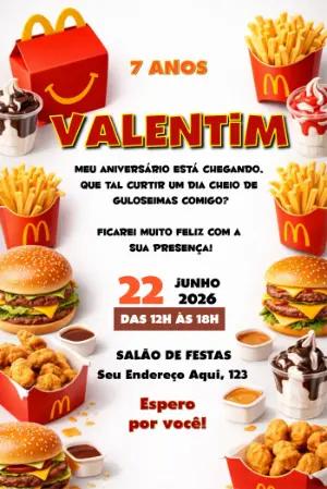 Convite de Aniversário Infantil Tema Lanchonete Editável
