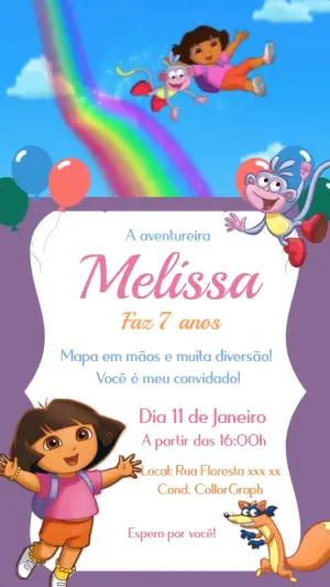 Convite Animado Aniversário Dora Aventureira e Diego Editável