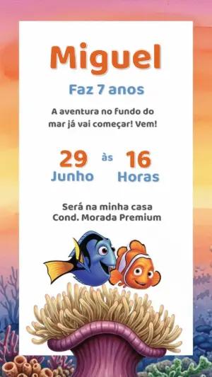 Convite Aniversário Procurando Nemo para Editar Online