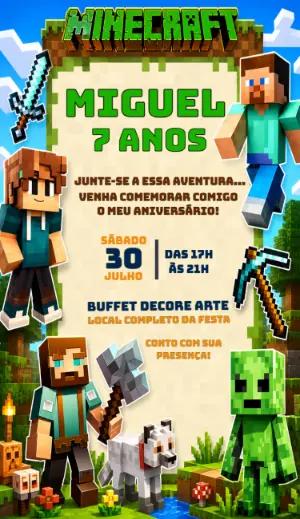 Convite de Aniversário Minecraft Editável para Enviar Online