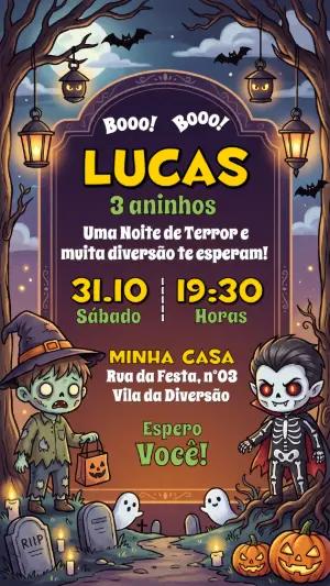Convite de Aniversário Halloween Infantil Divertido para Editar