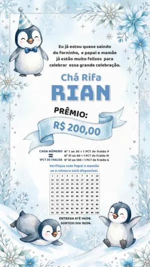 Modelo Editável de Chá Rifa Pinguim Fofo para Bebê
