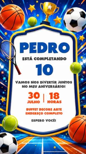 Convite de Aniversário Esportes Colorido para Editar